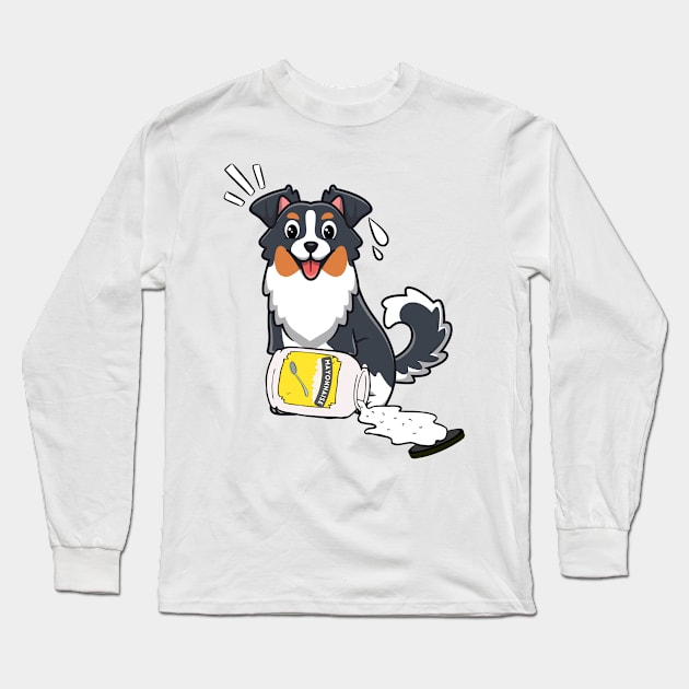 Funny Collie Dog spilled mayonnaise Long Sleeve T-Shirt by Pet Station